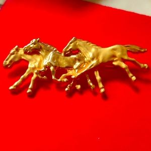 Gold Tone Horses Brooch